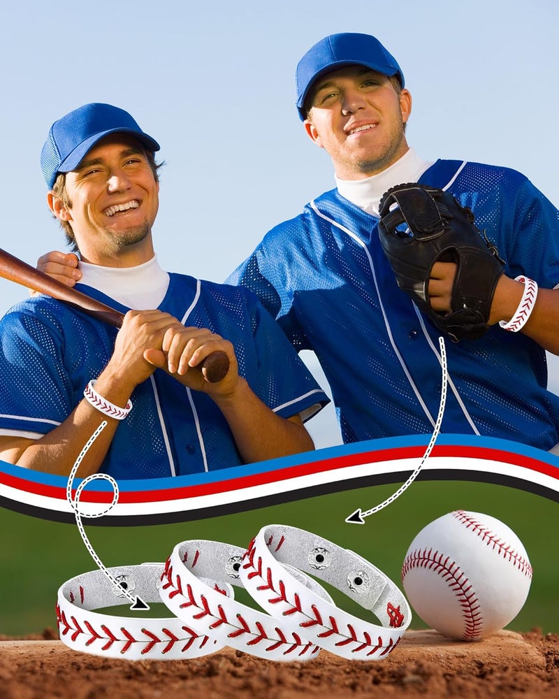 Retrowavy Store Genuine Leather Baseball Bracelet - Unisex Wristband for Men, Women, Ideal Gift for Baseball Players and Sports Teams - Image 2